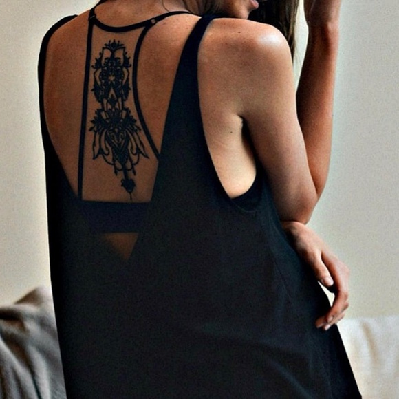 Boho Chic Tattoo Illusion Ribbed Deep V Bralette Bra Crop Yoga Bitch NWT - Picture 12 of 16